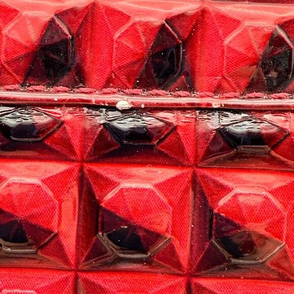Red Textured Geometric Wallet With Card Slots Snap Closures - Picture 6 of 7